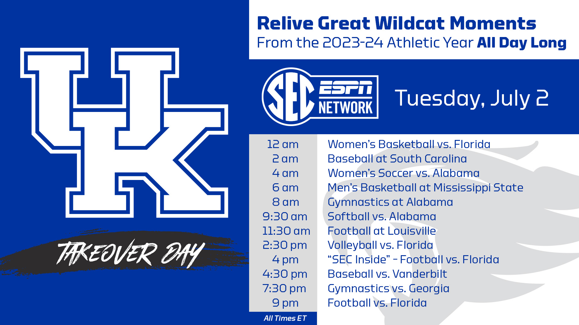 Kentucky Featured on SEC Network “Takeover Day” Tuesday
