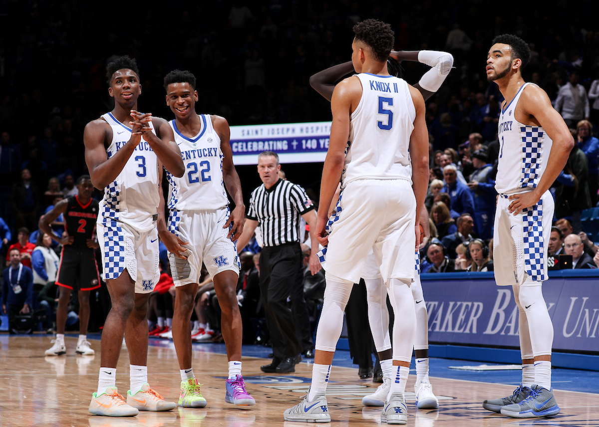 Team.

The University of Kentucky men's basketball team beat Georgia 66-61 on Sunday, December 31, 2017 at Rupp Arena in Lexington, Ky.

Photo by Elliott Hess | UK Athletics