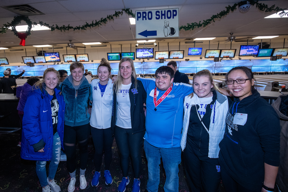 UK athletes bowl with members of Special Olympics at Collins Bowling Alley on , Saturday Dec. 8, 2018  in Lexington, Ky. Photo by Mark Mahan