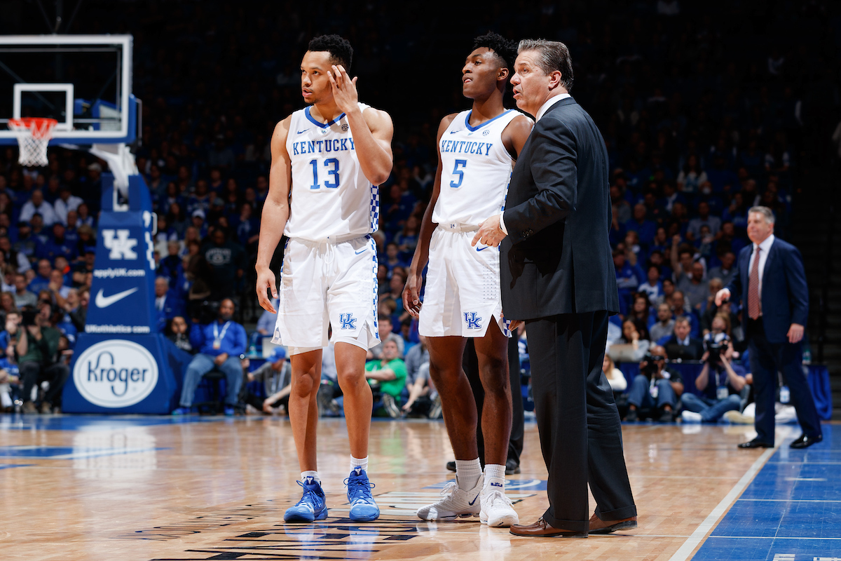 Immanuel Quickley. Jemarl Baker. Coach Calipari.


Kentucky beats Auburn, 80 - 53.

Photo by Elliott Hess | UK Athletics