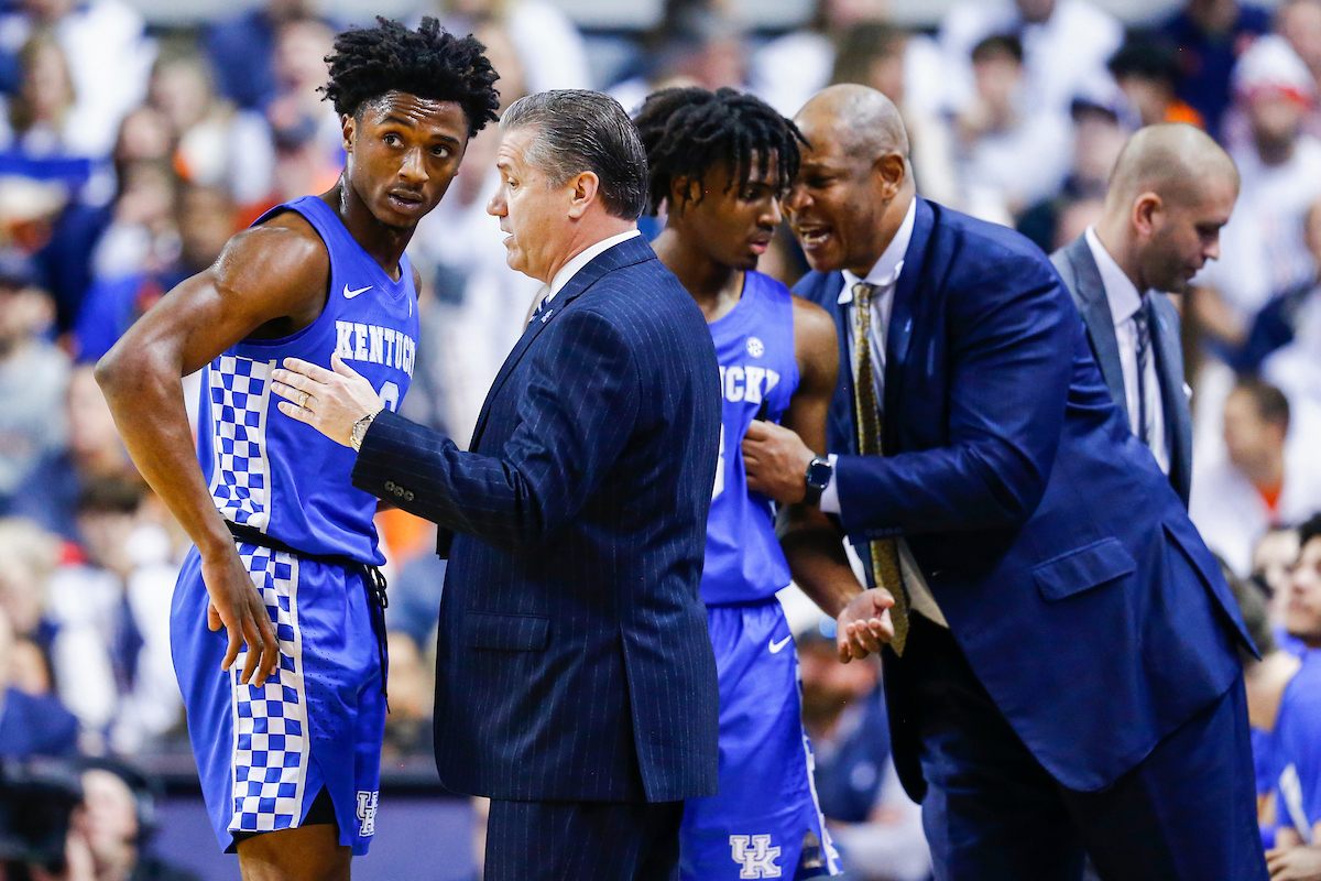 Ashton Hagans. John Calipari. Tyrese Maxey. Kenny Payne.

Kentucky falls to Auburn 75-66.

Photo by Chet White | UK Athletics