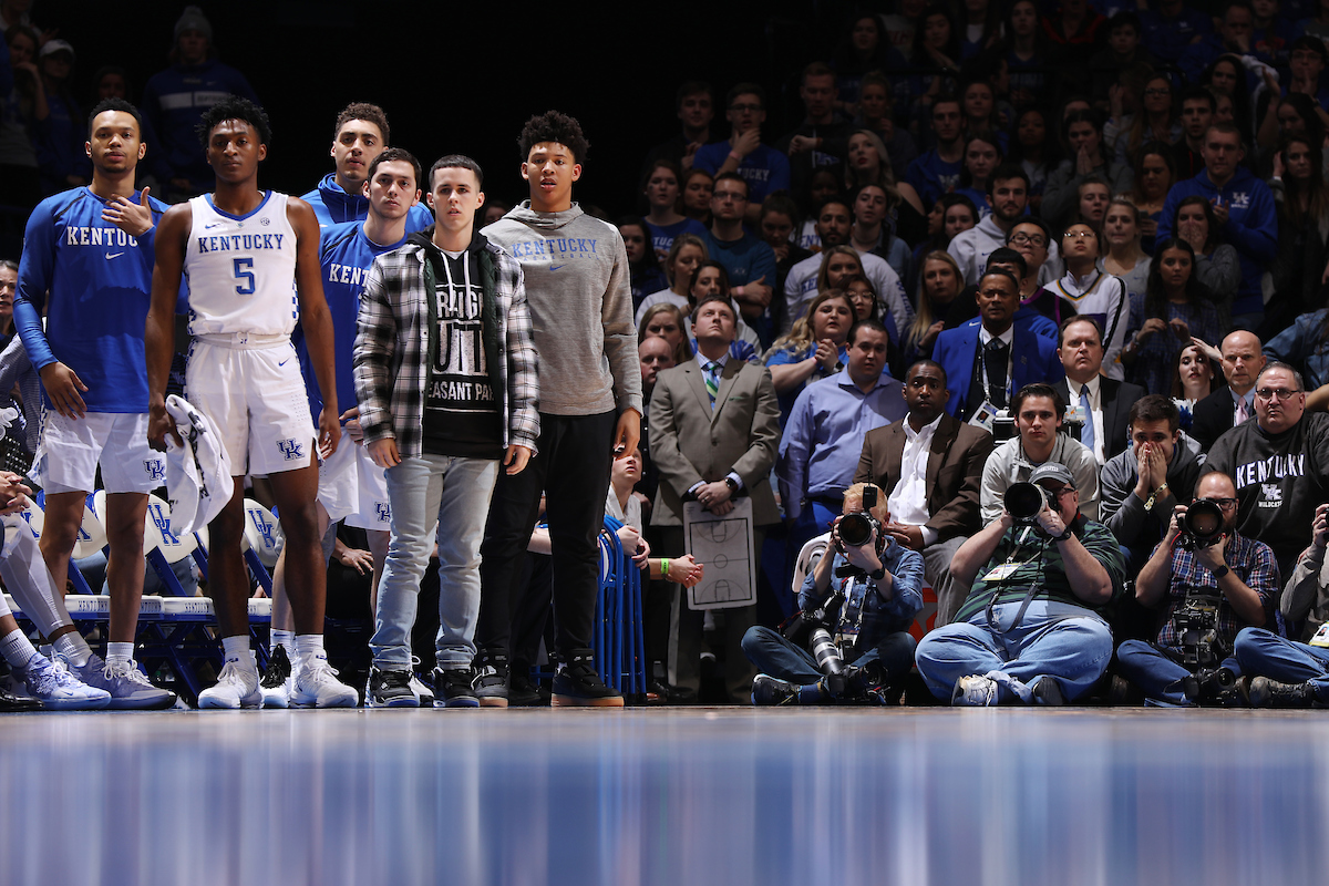 Jemarl Baker. Immanuel Quickley. Reid Travis. Jonny David. Brad Calipari. Zan Payne.

Kentucky beat Arkansas 70-66.

Photo by Quinn Foster | UK Athletics