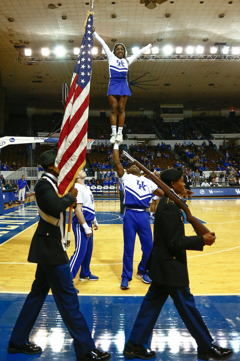 Cheerleaders. Color Guard. National Anthem. 

UK women's basketball beat Southern 91-41.

Photo by Eddie Justice | UK Athletics