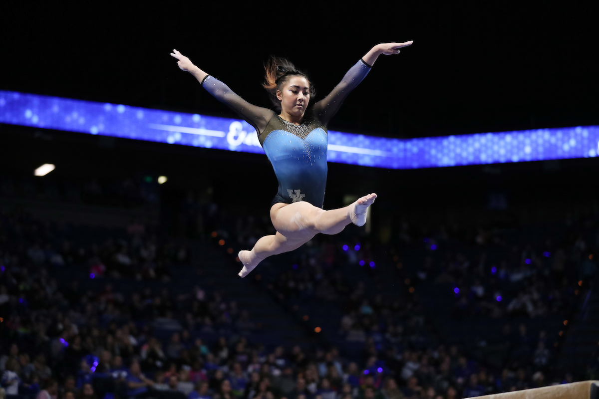 ALAINA KWAN.

The University of Kentucky gymnastics team beat Ball State, Southeast Missouri, and George Washington on Friday, January 5, 2017 at Rupp Arena in Lexington, Ky.

Photo by Elliott Hess | UK Athletics