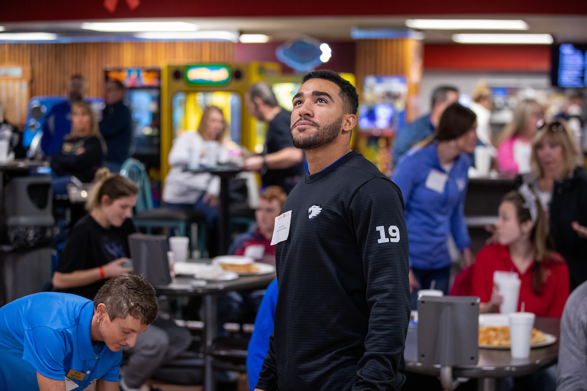 UK athletes bowl with members of Special Olympics at Collins Bowling Alley on , Saturday Dec. 8, 2018  in Lexington, Ky. Photo by Mark Mahan