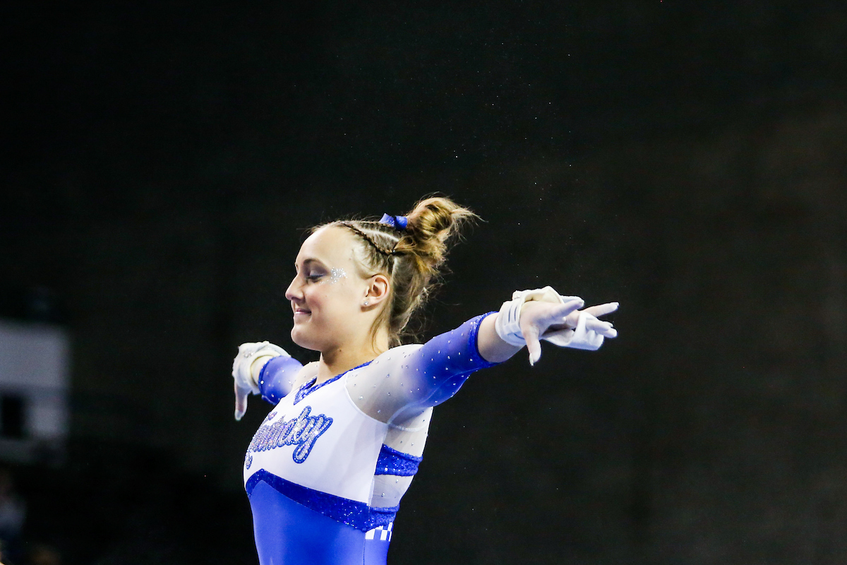 Raena Worley.

Kentucky beats LSU 197.100 - 196.800

Photo by Hannah Phillips | UK Athletics