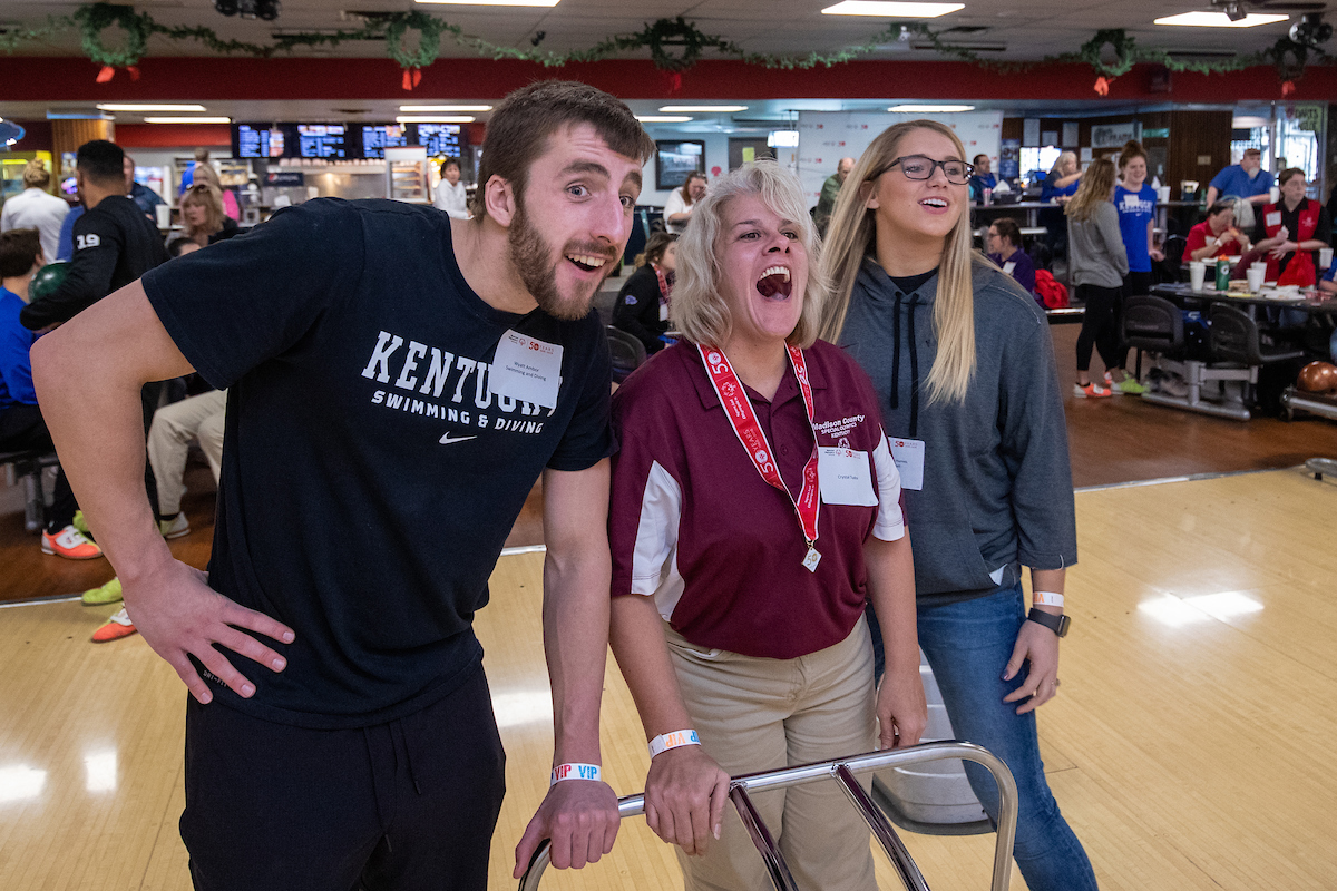 UK athletes bowl with members of Special Olympics at Collins Bowling Alley on , Saturday Dec. 8, 2018  in Lexington, Ky. Photo by Mark Mahan