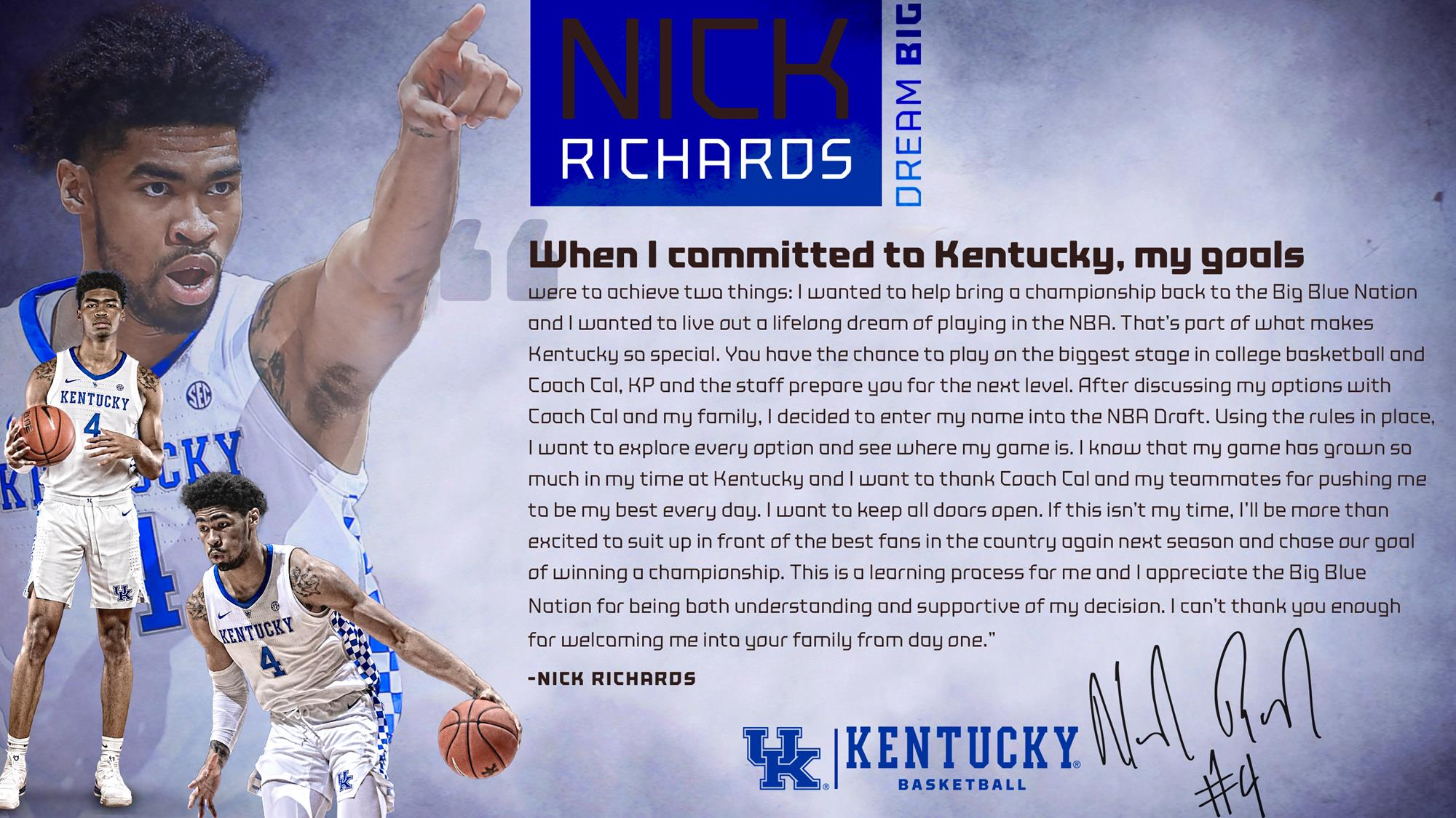 Richards to Test Waters and Enter NBA Draft; Eligible to Return