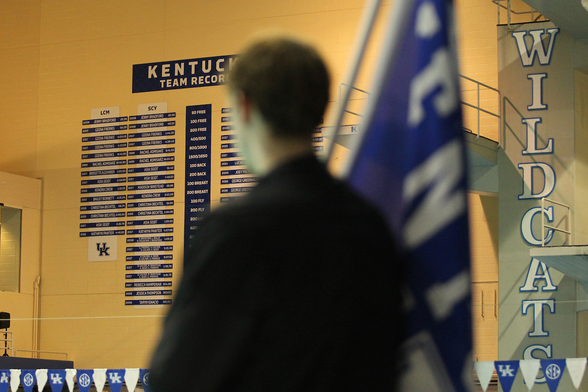 The University of Kentucky swim and dive team during their home meet against Ohio State and Toledo on Friday, January 5th, 2018, at the Lancaster Aquatic Center in Lexington, Ky.

Photo by Quinn Foster I UK Athletics
