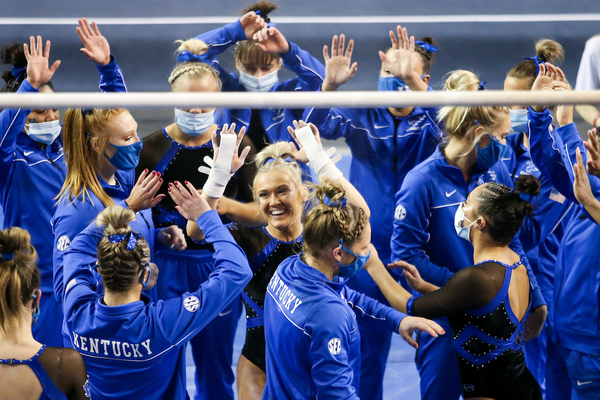 Bailey Bunn.

Kentucky beats Auburn 196.225 - 194.550.

Photo by Hannah Phillips | UK Athletics