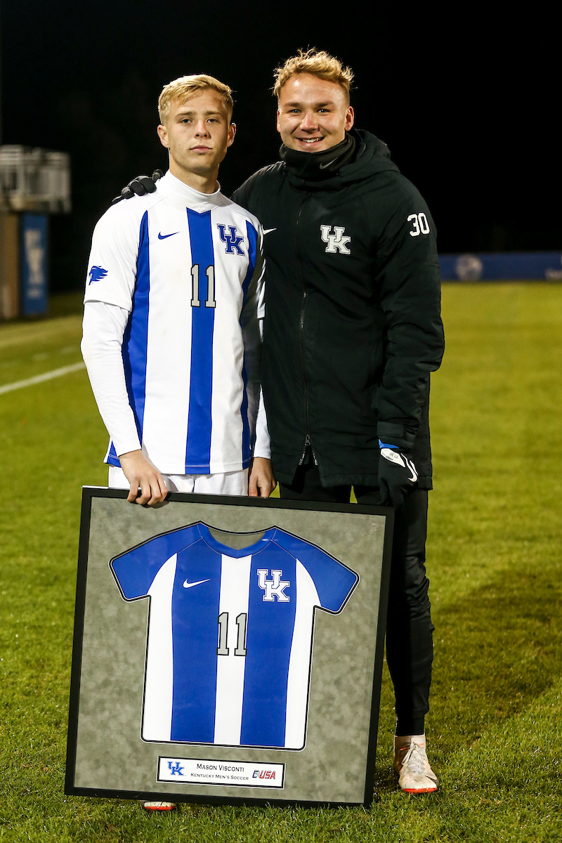 Mason Visconti, Ryan Troutman.

Kentucky MSOC Recognizes 14 Seniors.

Photo by Grace Bradley | UK Athletics