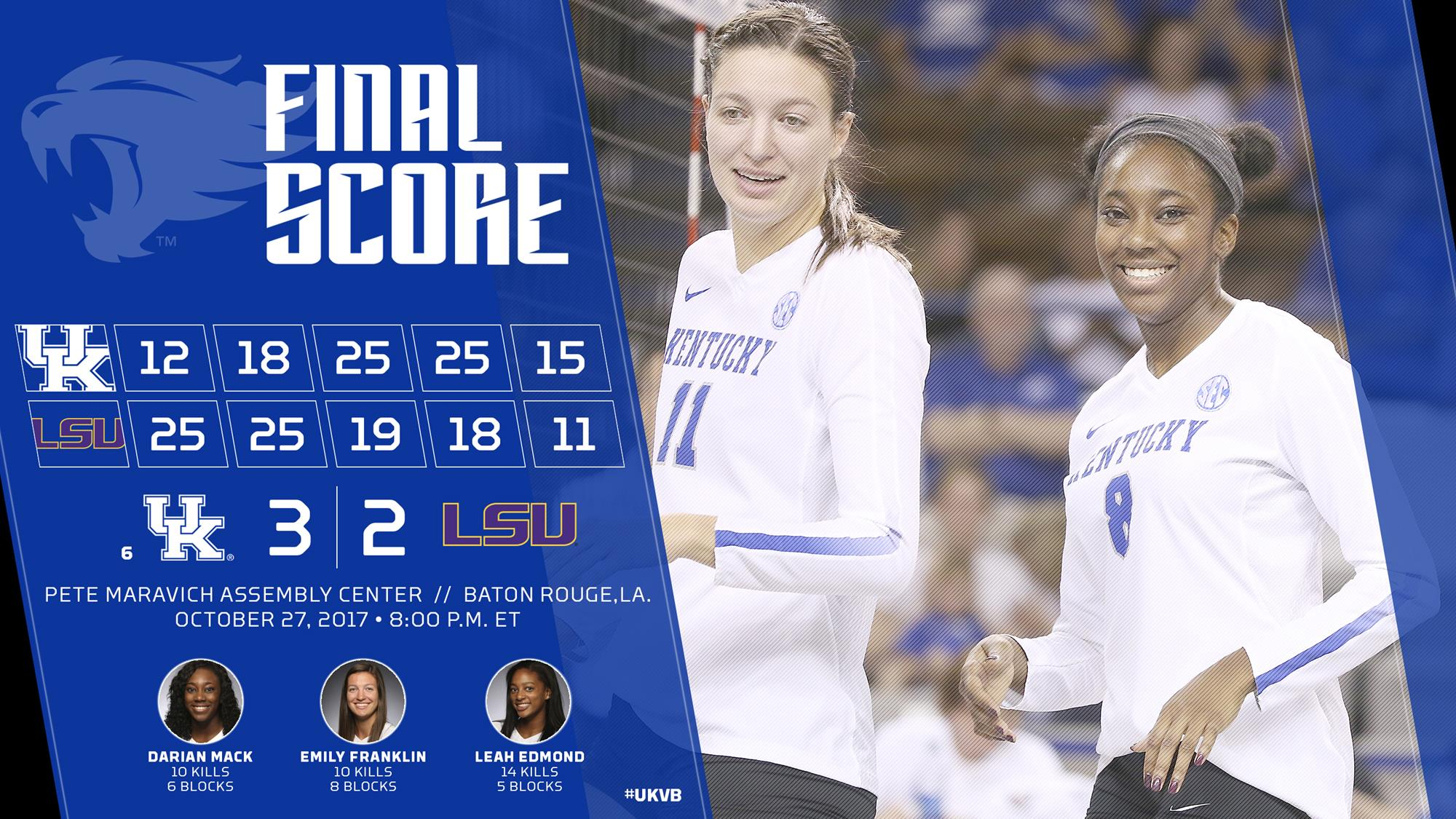 No. 6 Kentucky Claws Back to Beat LSU, 3-2