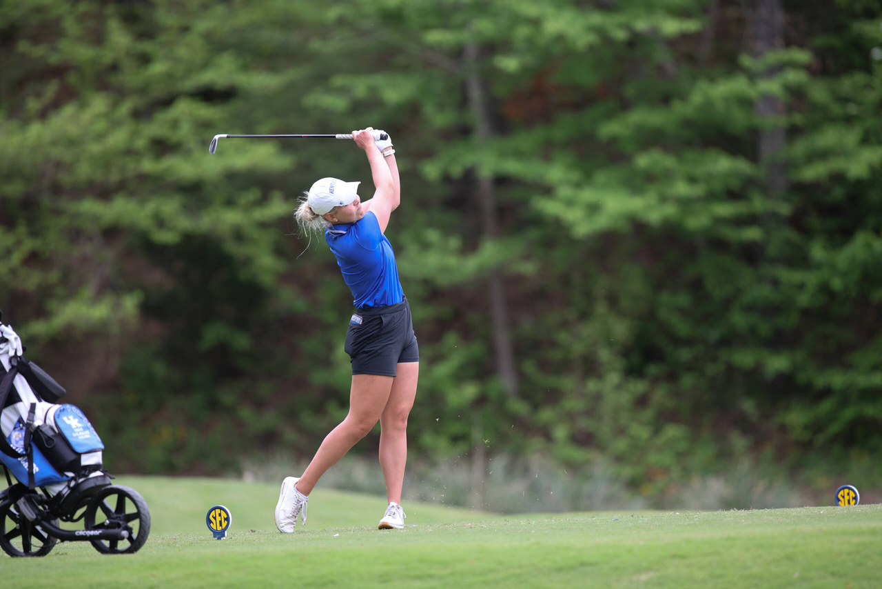 Rikke Svejgard Nielsen at the 2021 SEC Women's Golf Championship at Greystone Golf & Country Club in Birmingham, Alabama.
