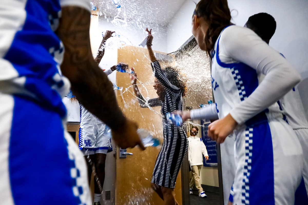 Celebration. Kyra Elzy.

Kentucky beats Mississippi State 81-74.

Photo by Eddie Justice | UK Athletics