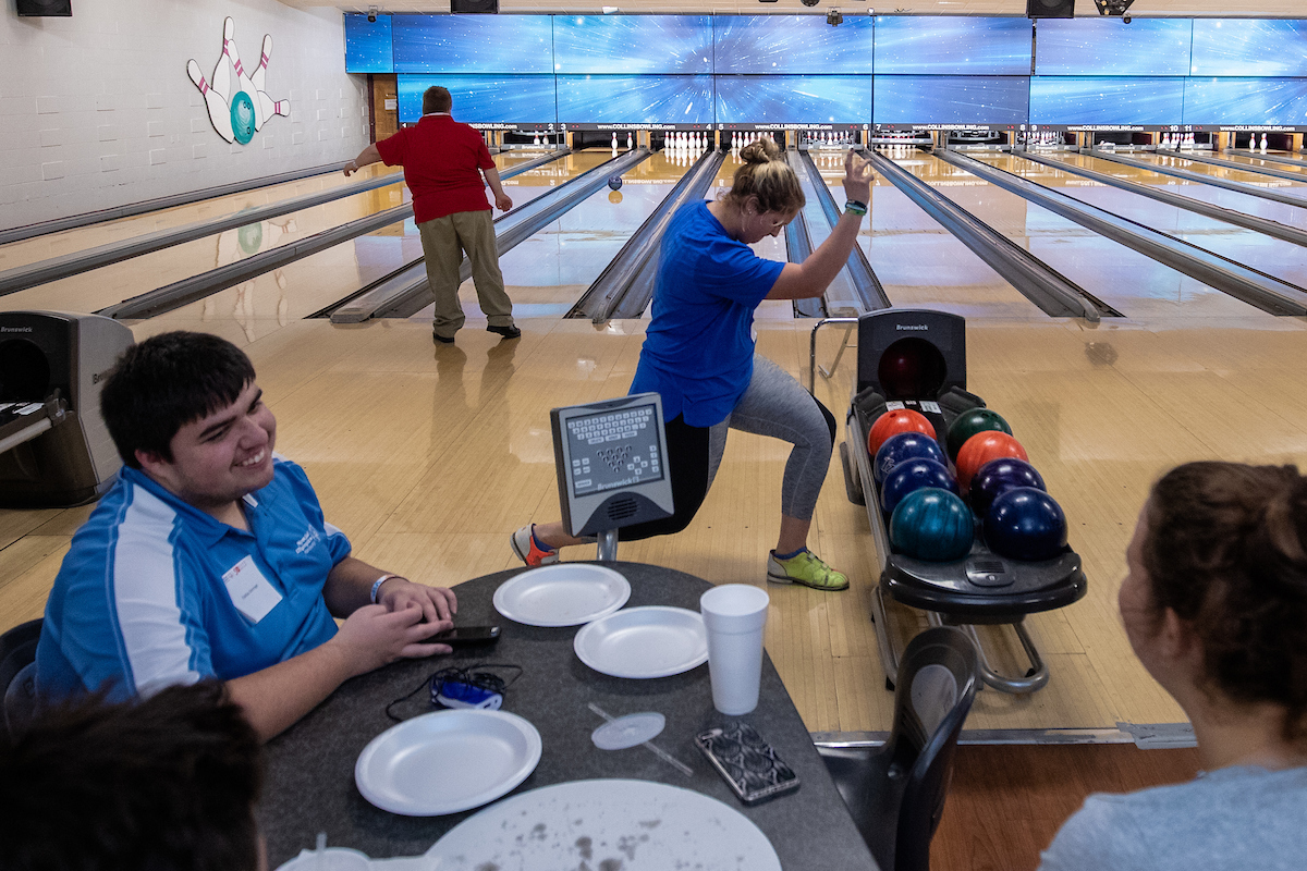 UK athletes bowl with members of Special Olympics at Collins Bowling Alley on , Saturday Dec. 8, 2018  in Lexington, Ky. Photo by Mark Mahan