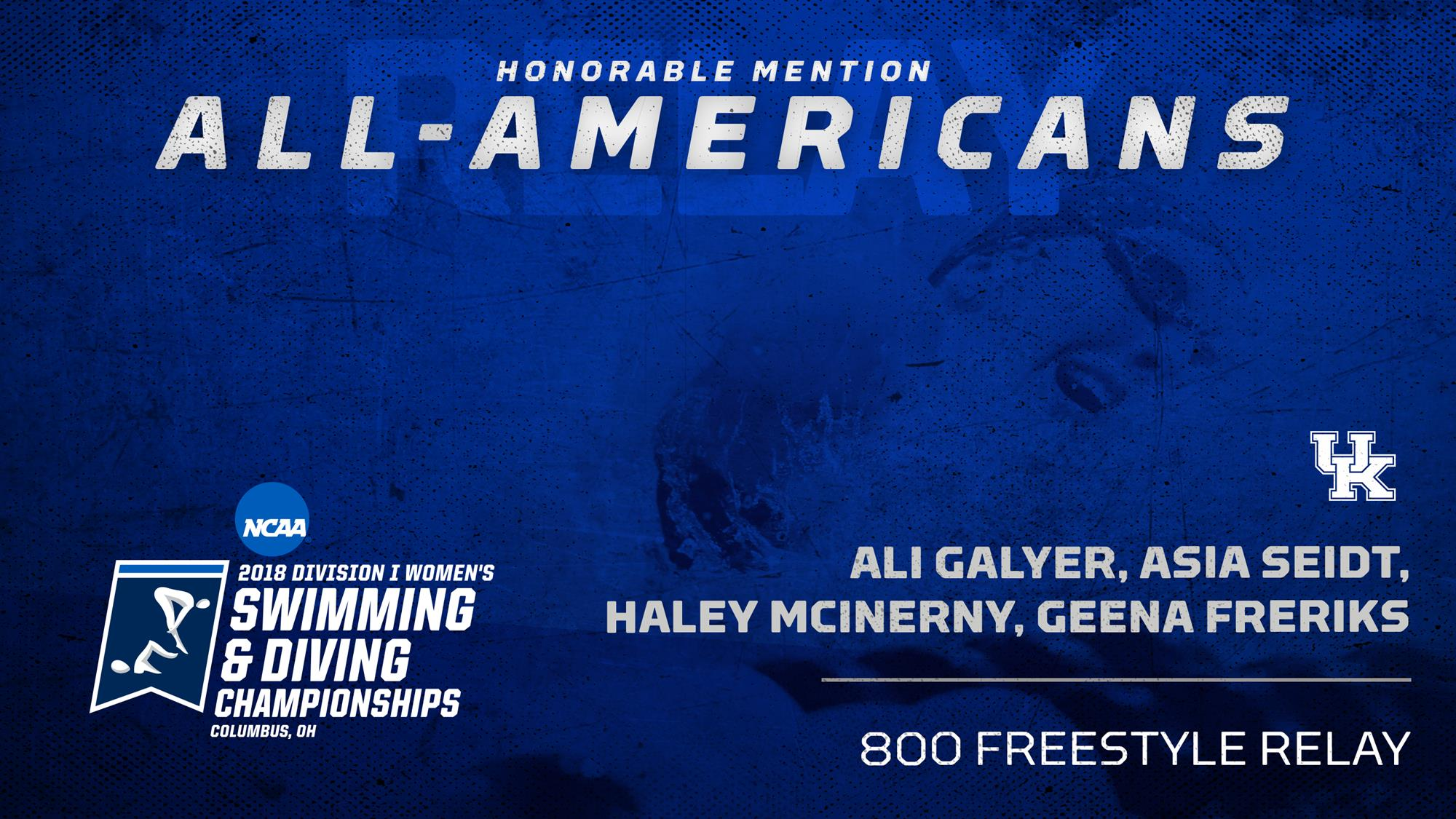 Kentucky Earns All-America Honorable Mention in 800 Free Relay