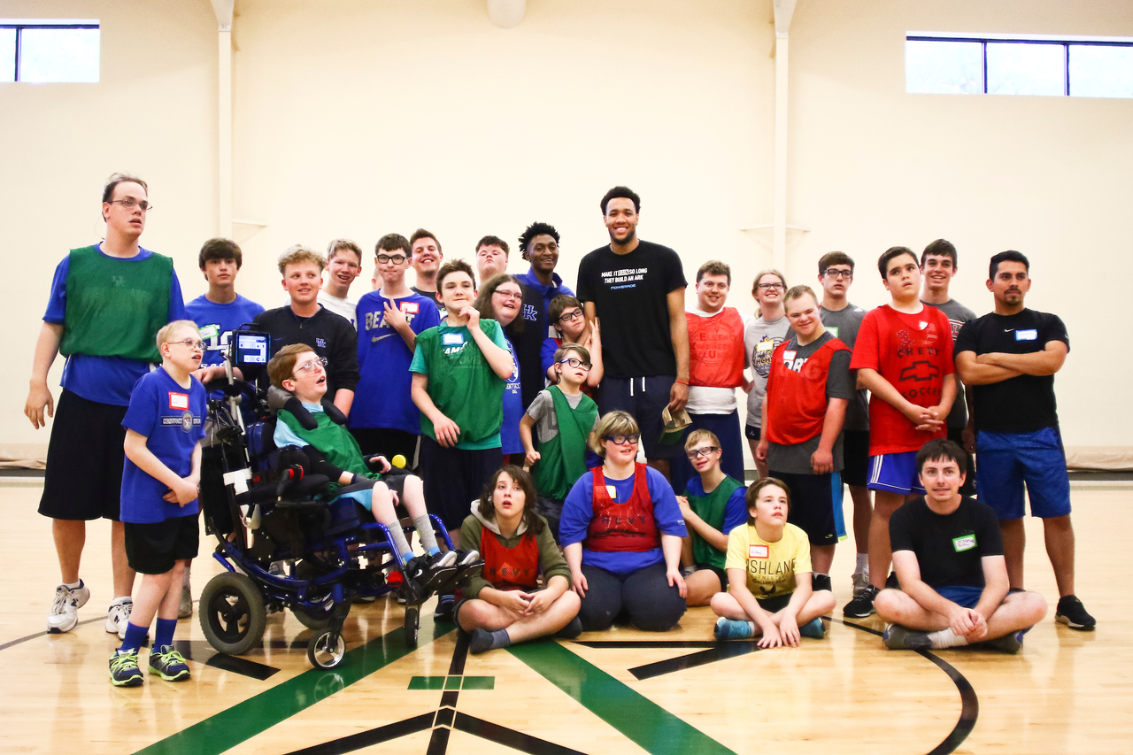 Team. 

EJ Montgomery and Immanuel Quickley play basketball with with kids during a camp at Winstar Farm on Thursday, June 20th. 

Photo by Eddie Justice | UK Athletics