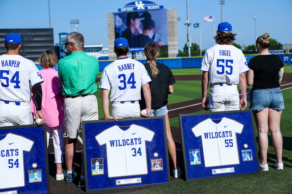 Daniel Harper. Sean Harney. Adam Fogel.

2022 Kentucky Baseball Senior Day.

Photo by Sarah Caputi | UK Athletics