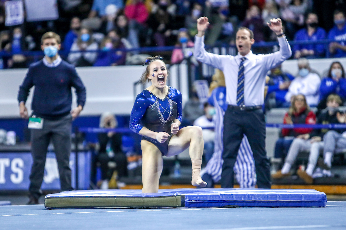 Raena Worley.

Kentucky defeats Mizzou 197.450-196.875.

Photo by Sarah Caputi | UK Athletics