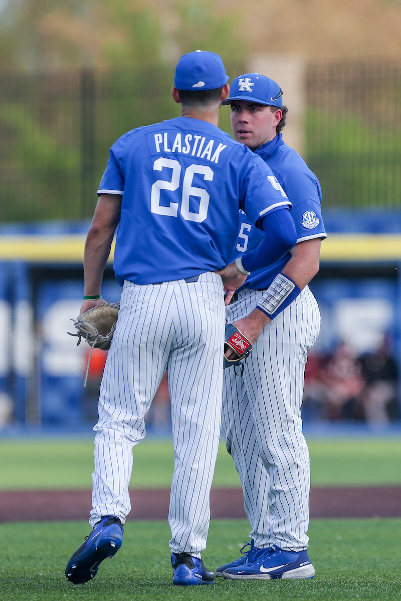 Jacob Plastiak and TJ Collett.

Kentucky beats EKU 7 - 6.

Photo by Sarah Caputi | UK Athletics