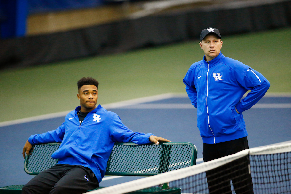 Coach Kauffmann. Will Bushamuka.

The University of Kentucky men?s tennis squad in action against EKU on Friday, January 19th, 2018, at the Hilary J. Boone Center in Lexington, Ky.

Photo by Quinn Foster I UK Athletics