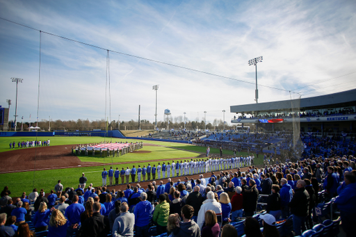Opening Day. Kentucky Proud Park. National Anthem. Kentucky Baseball defeated EKU 7-3 on opening day at Kentucky Proud Park. Photo by Eddie Justice | UK Athletics