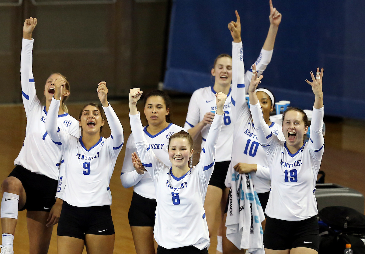 Cheering, Team, Celebration

UK volleyball beats Purdue in the second round of the NCAA Tournament.  

Photo by Britney Howard  | UK Athletics