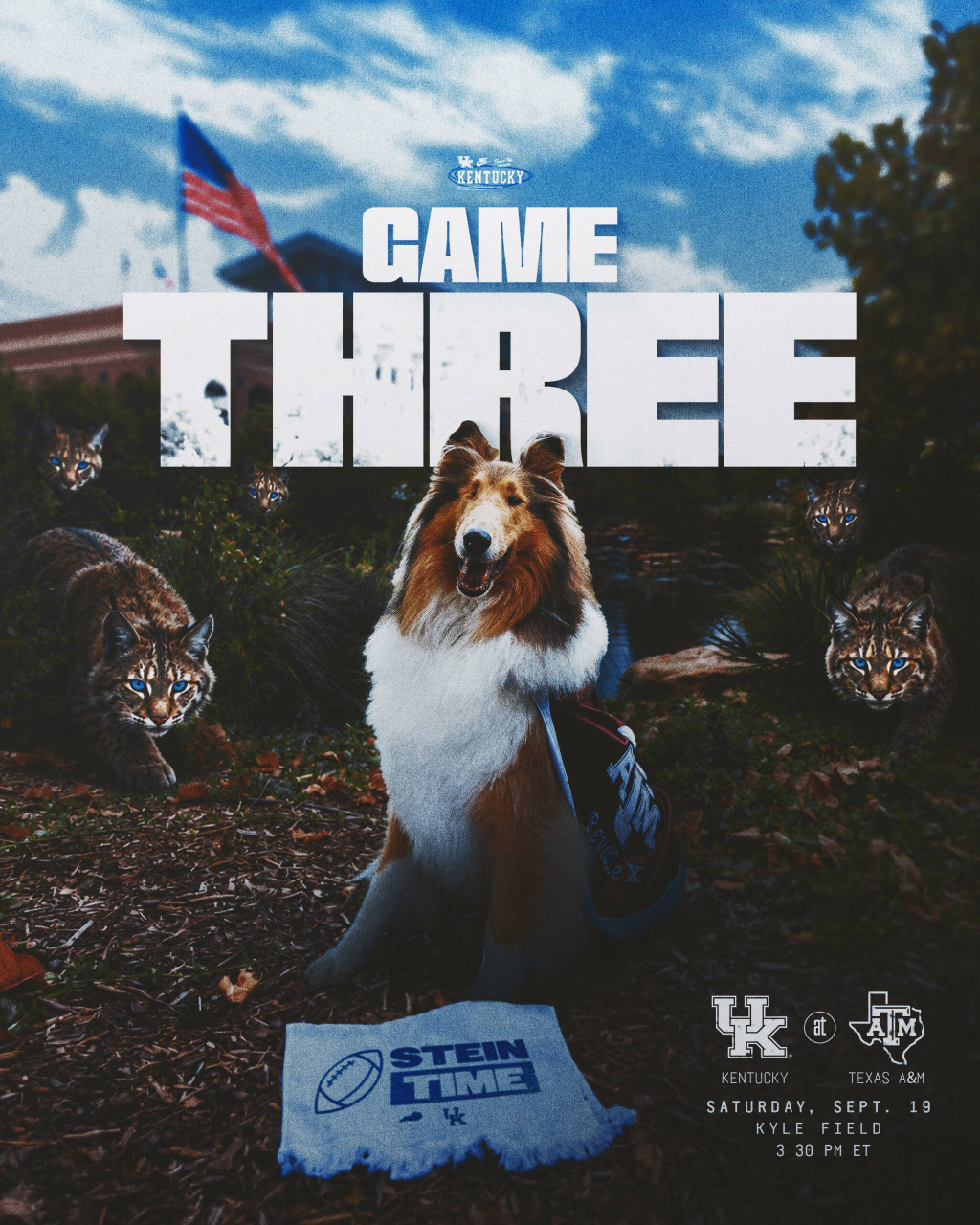 A graphic previewing Kentucky's football game at Texas A&M on Saturday