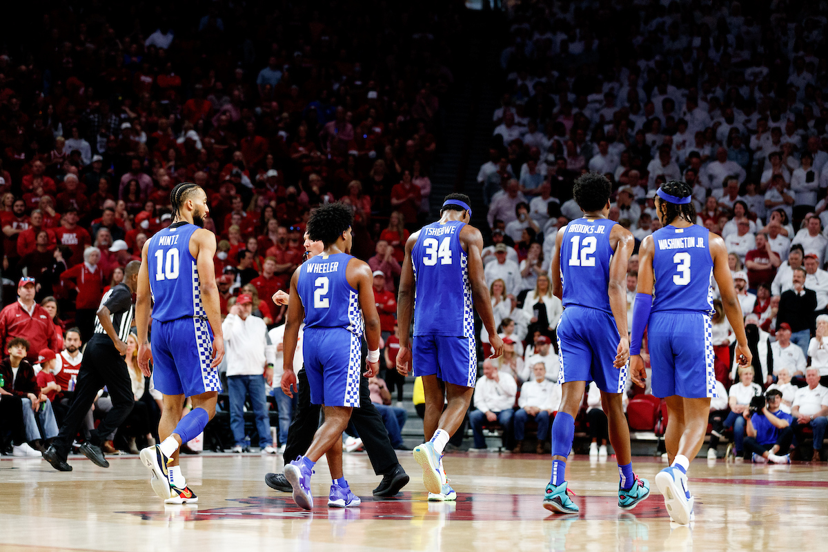 Davion Mintz. Sahvir Wheeler. Oscar Tshiebwe. Keion Brooks Jr. TyTy Washington Jr. 

Kentucky falls to Arkansas, 75-73.

Photo by Elliott Hess | UK Athletics