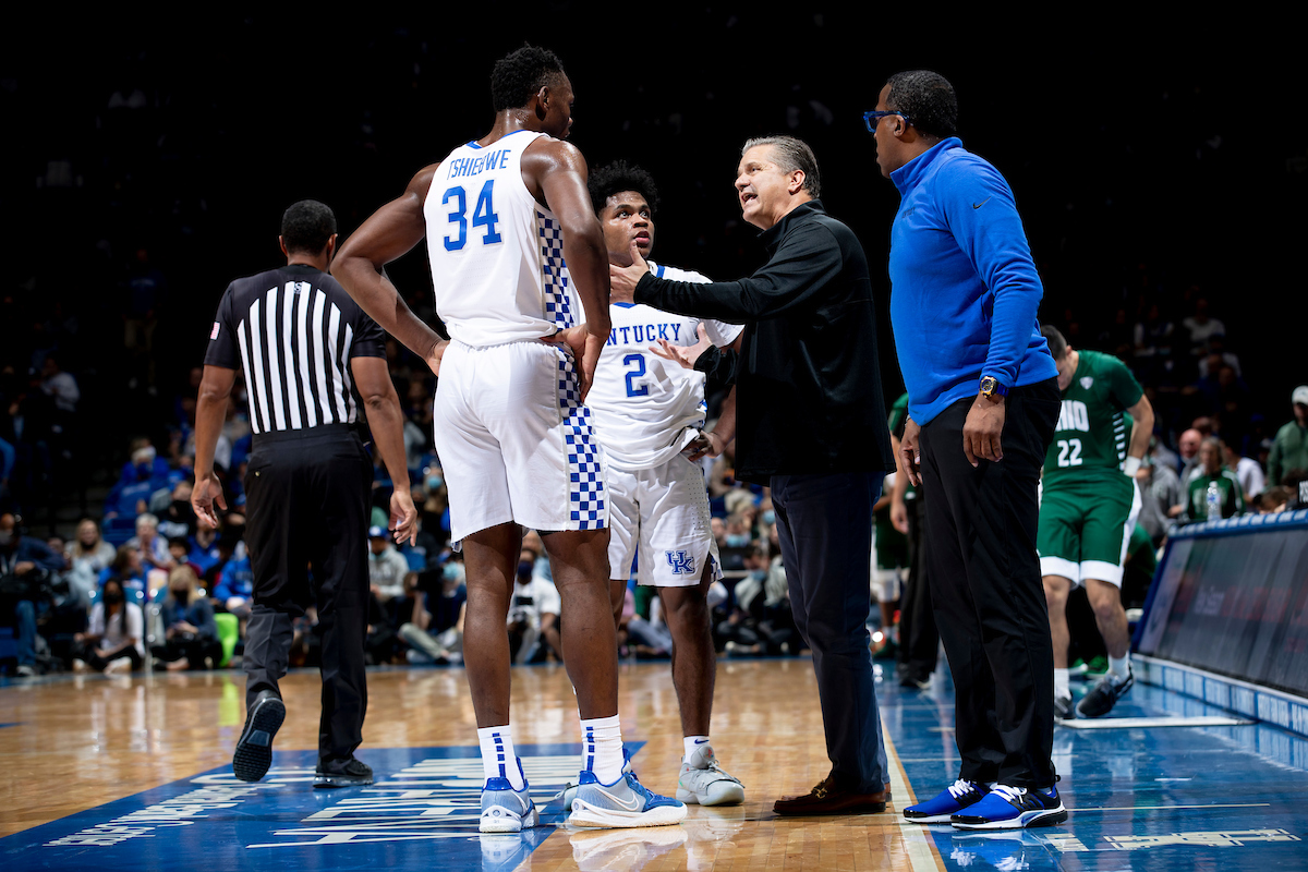 Oscar Tshiebwe. Sahvir Wheeler. John Calipari. Chin Coleman.

Kentucky beat Ohio University 77-59.

Photos by Chet White | UK Athletics