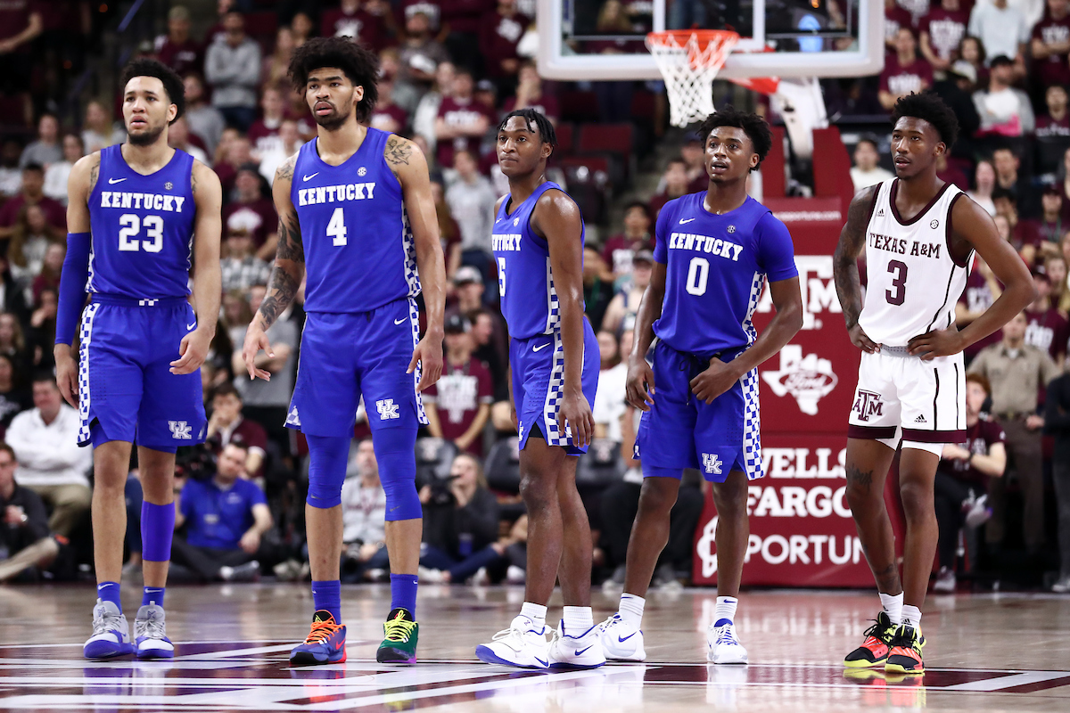 EJ Montgomery. Nick Richards. Immanuel Quickley. Ashton Hagans.

Kentucky beat Texas A&M 69-60.

Photo by Elliott Hess | UK Athletics