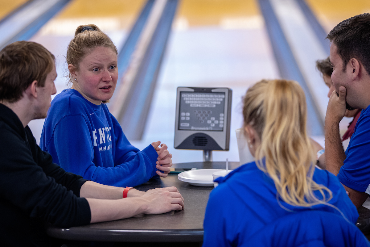UK athletes bowl with members of Special Olympics at Collins Bowling Alley on , Saturday Dec. 8, 2018  in Lexington, Ky. Photo by Mark Mahan