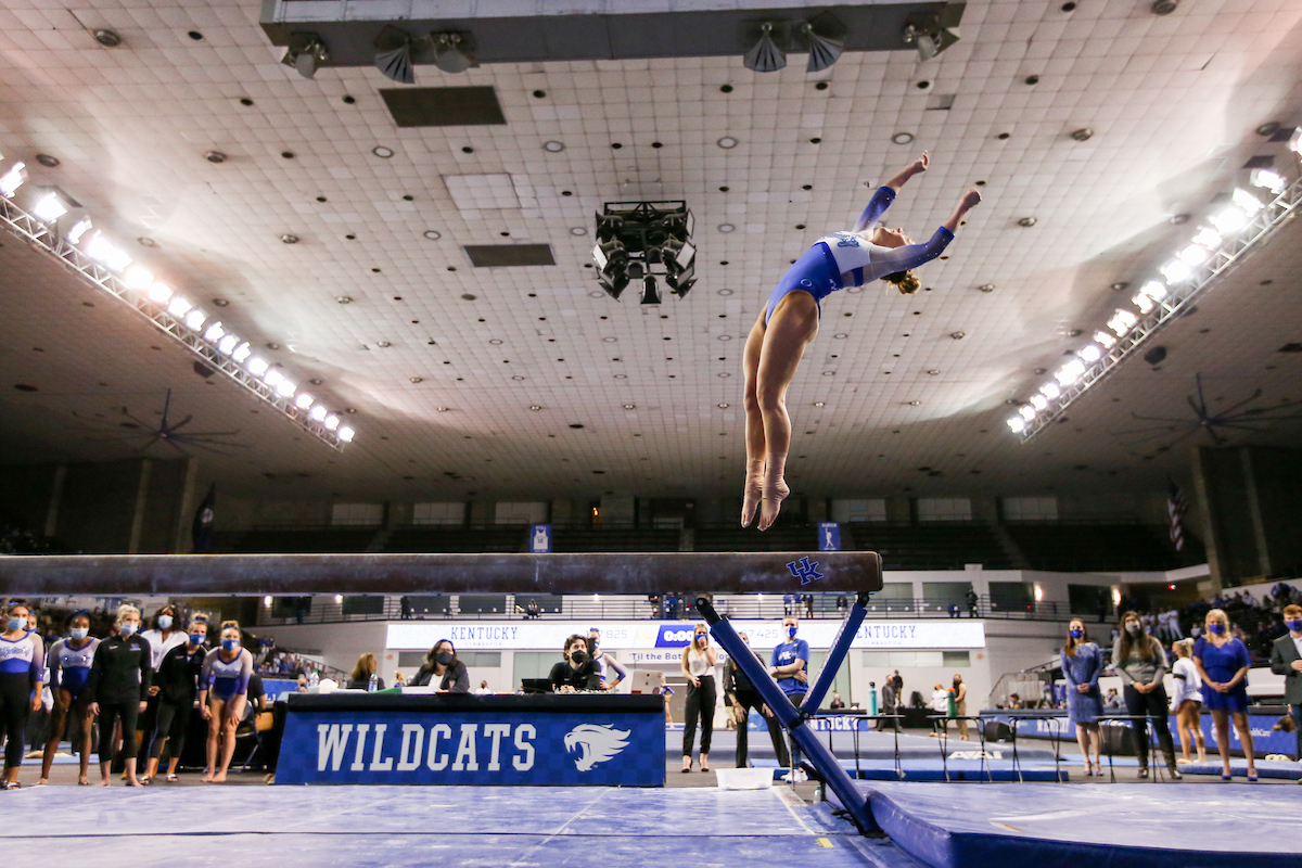 Raena Worley.

Kentucky beats LSU 197.100 - 196.800

Photo by Hannah Phillips | UK Athletics
