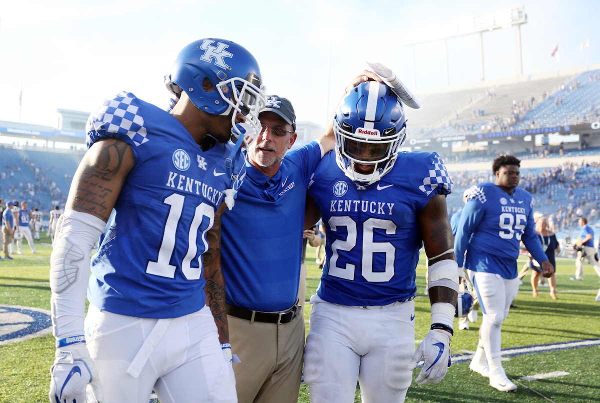 Asim AJ Rose, Eddie Gran, Benny Snell

Kentucky Football beats Central Michigan 35-20.

Photo by Britney Howard | UK Athletics