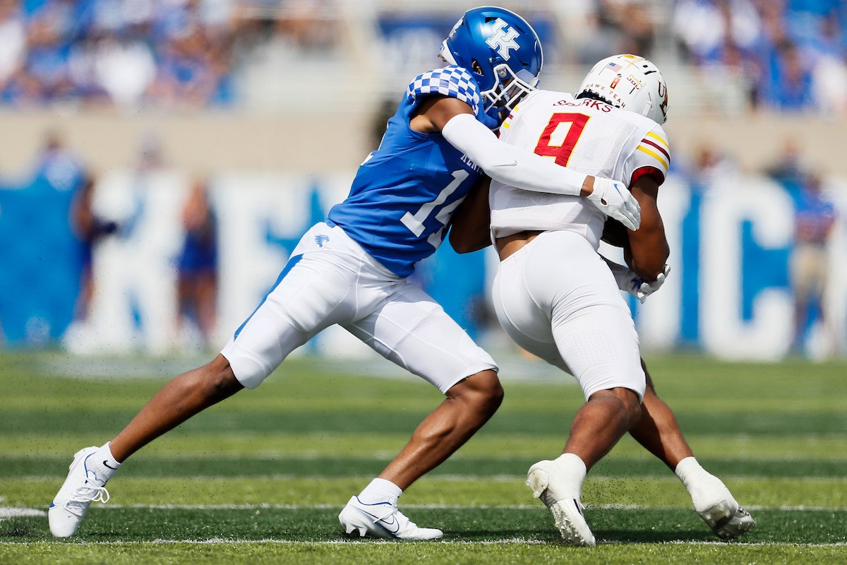 Carrington Valentine.

UK beat ULM 45-10.

Photos by Chet White | UK Athletics
