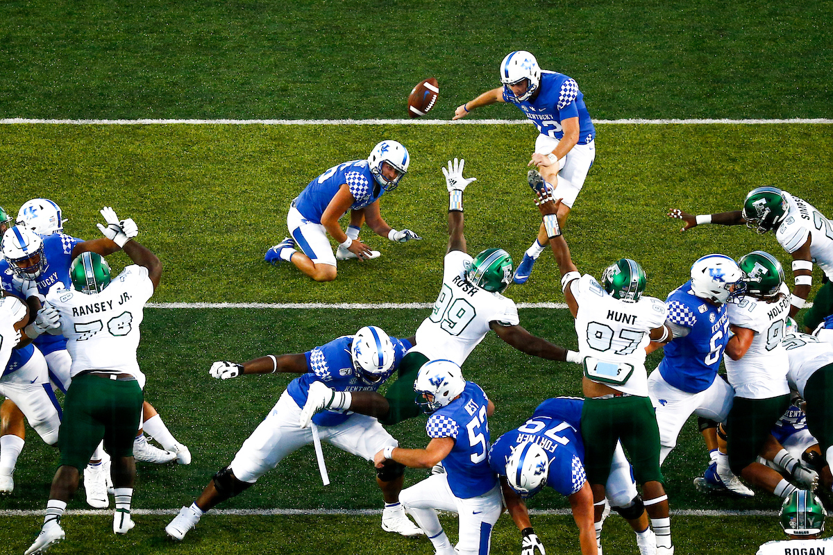 Chance Poore.

UK beat EMU 38-17.

Photo by Isaac Janssen | UK Athletics