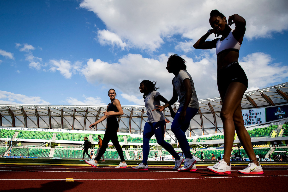 Abby Steiner. Shadajah Ballard. Dajour Miles. Karimah Davis.

Shake out.

NCAA Track and Field Outdoor Championships.

Photo by Chet White | UK Athletics