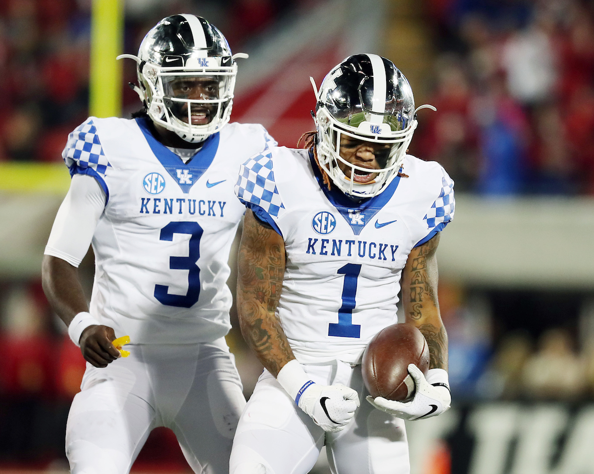 Terry Wilson, Lynn Bowden Jr. 

UK football beats Louisville 56-10 at Cardinal Stadium. 

Photo by Britney Howard  | UK Athletics