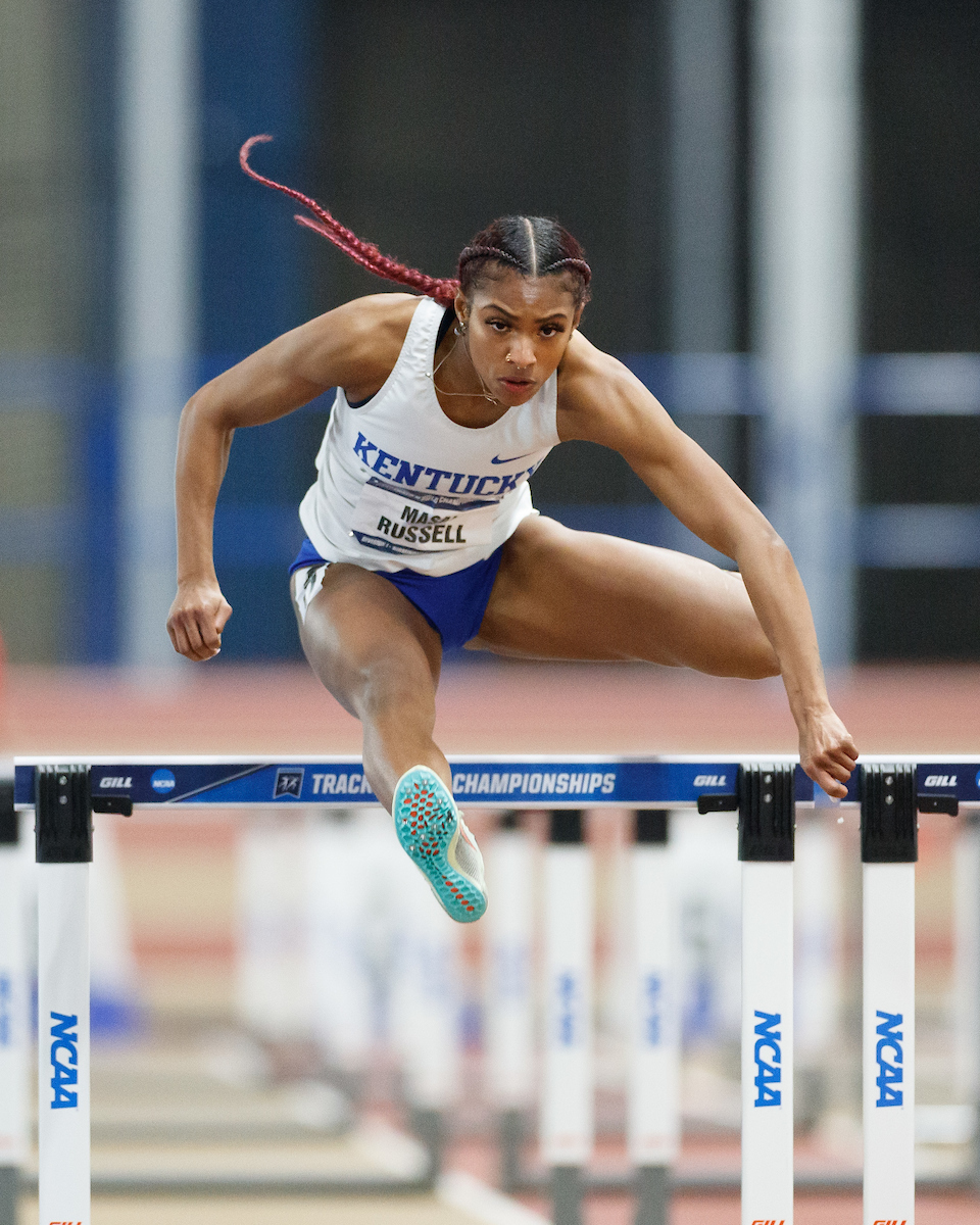 Masai Russell.

Day 1 of NCAA Track and Field Championship.

Photo by Elliott Hess | UK Athletics