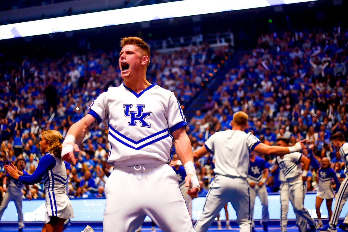 Cheerleaders. 

2019 Big Blue Madness. 

Photo by Grace Bradley | UK Athletics