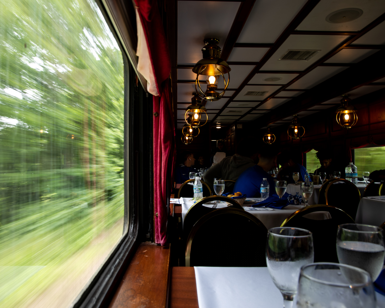 The Kentucky men's basketball team rode an RJ Corman train to the satellite camp at South Oldham High School in Crestwood, Kentucky.

Photo by Eddie Justice | UK Athletics