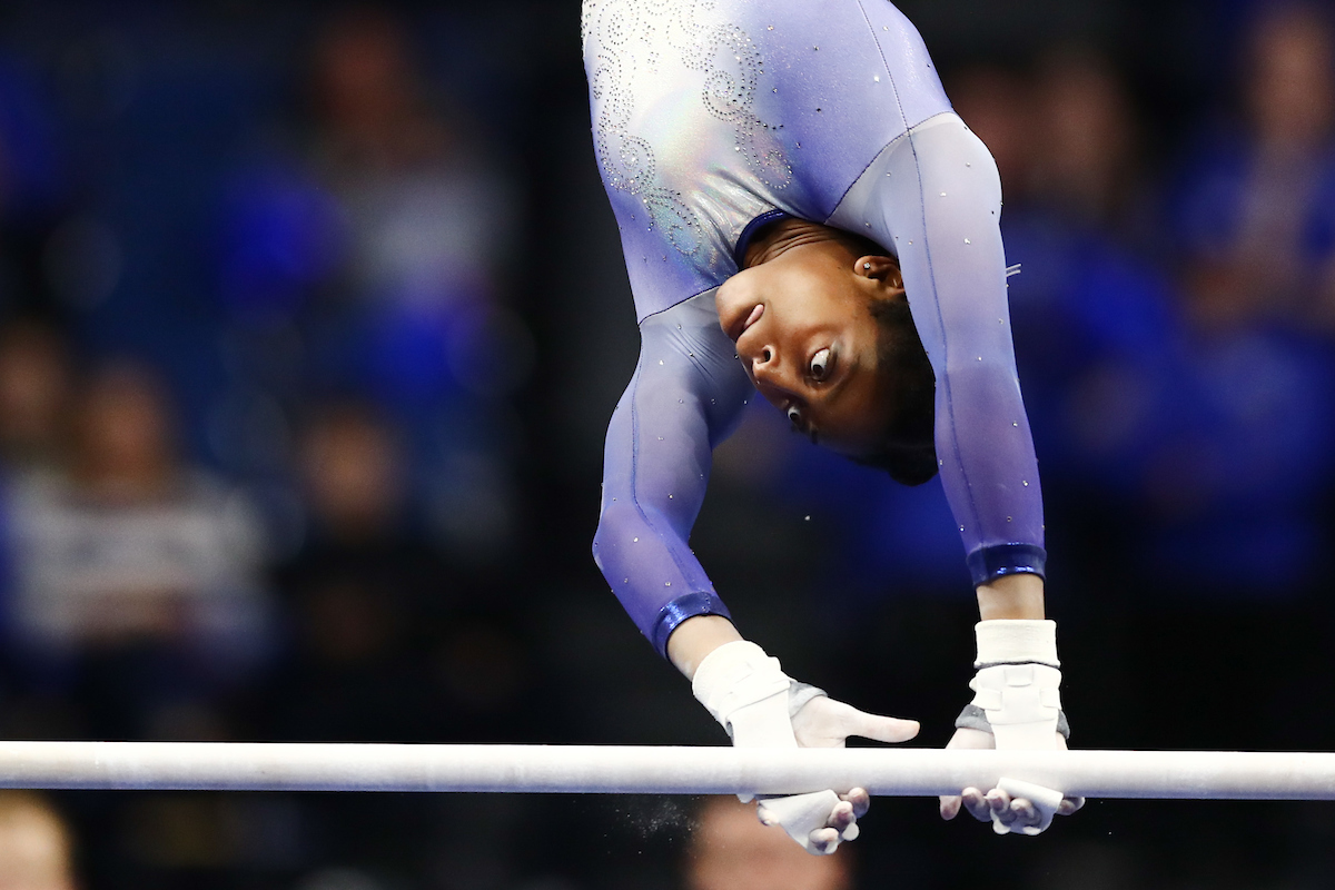 CALLY NIXON.

The University of Kentucky gymnastics team beats Arkansas with a winning score of 195.275 on Excite Night. 


Photo by Elliott Hess | UK Athletics