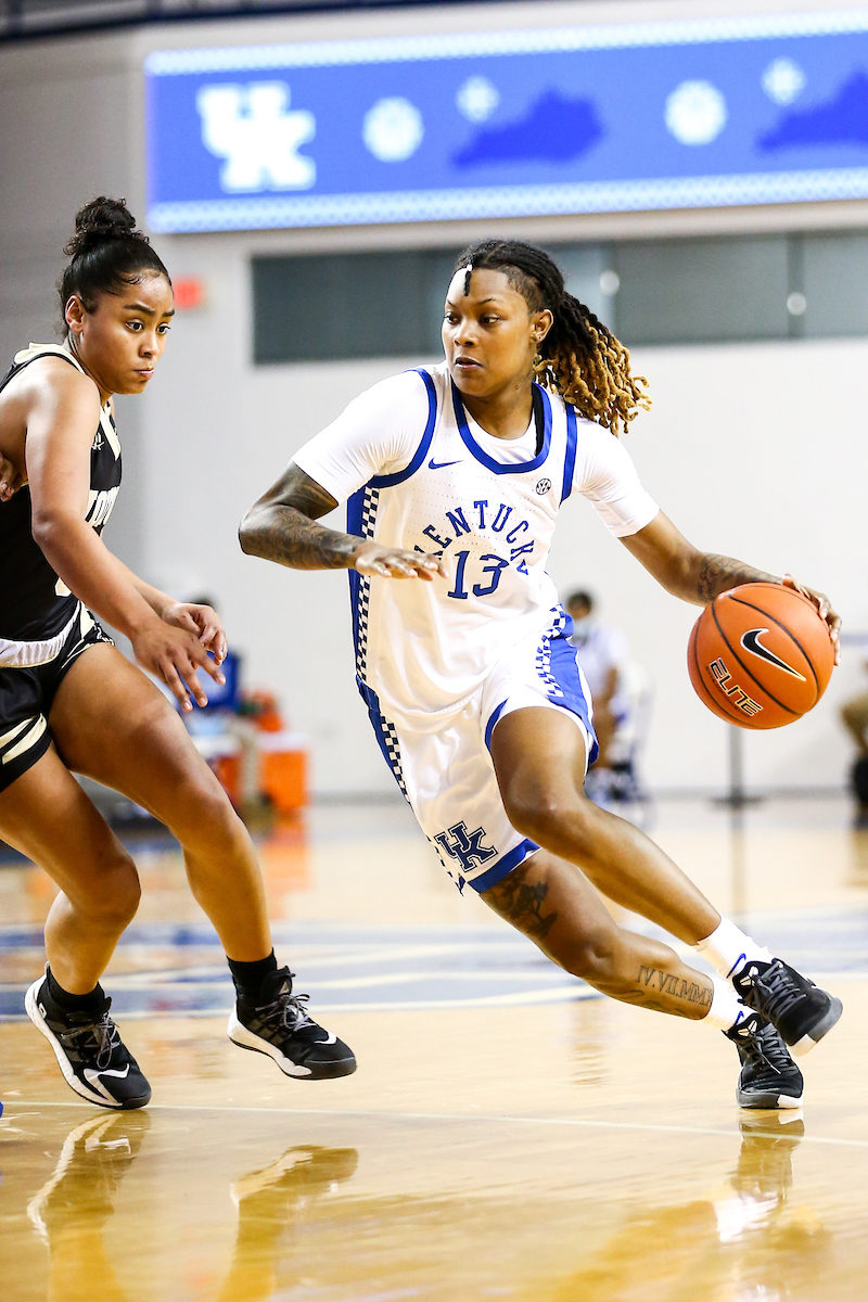 Jazmine Messengill. 

Kentucky beats Worfford 98-37.

Photo by Eddie Justice | UK Athletics