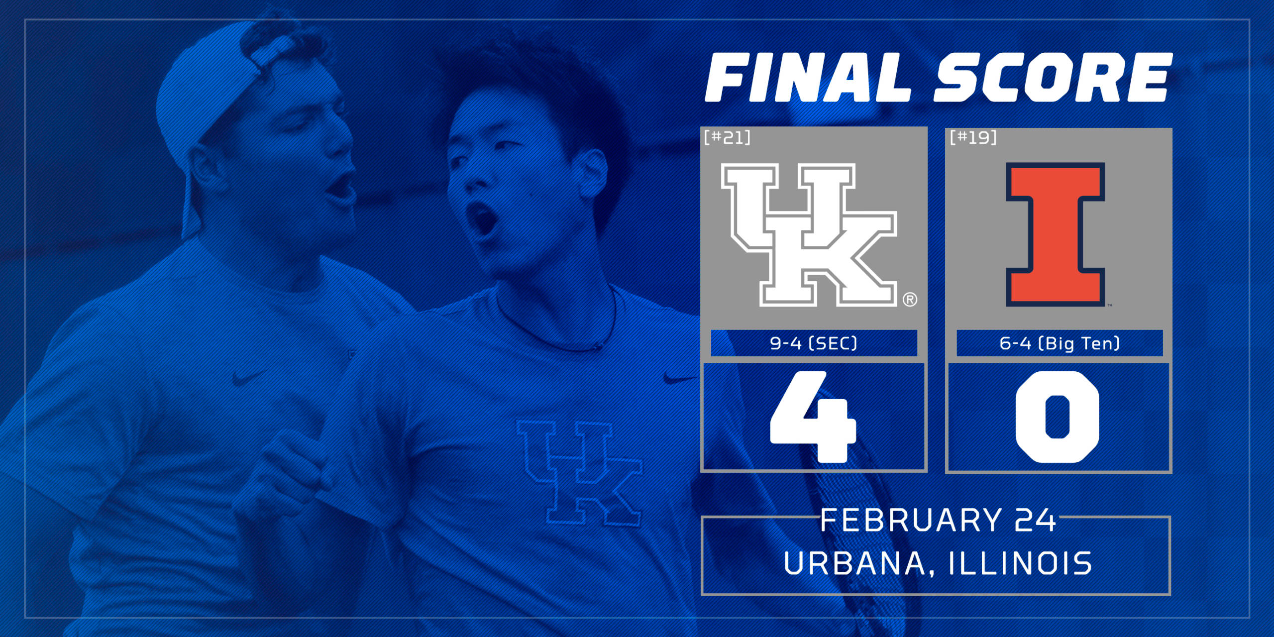 No. 21 Kentucky Earns 4-0 Win Over No. 19 Illinois