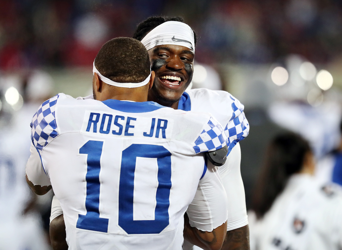 AJ Rose, Terry Wilson

UK football beats Louisville 56-10 at Cardinal Stadium. 

Photo by Britney Howard  | UK Athletics