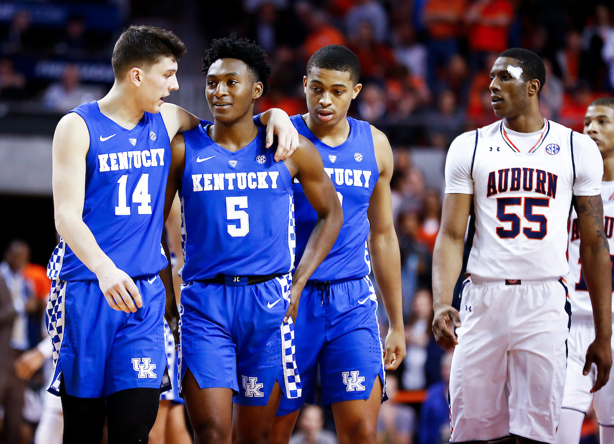 Team. Immanuel Quickley.  Keldon Johnson. Tyler Herro.

Kentucky beat Auburn 82-80 at Auburn Arena in Auburn, AL., on Saturday, January 19, 2019.

Photo by Chet White | UK Athletics