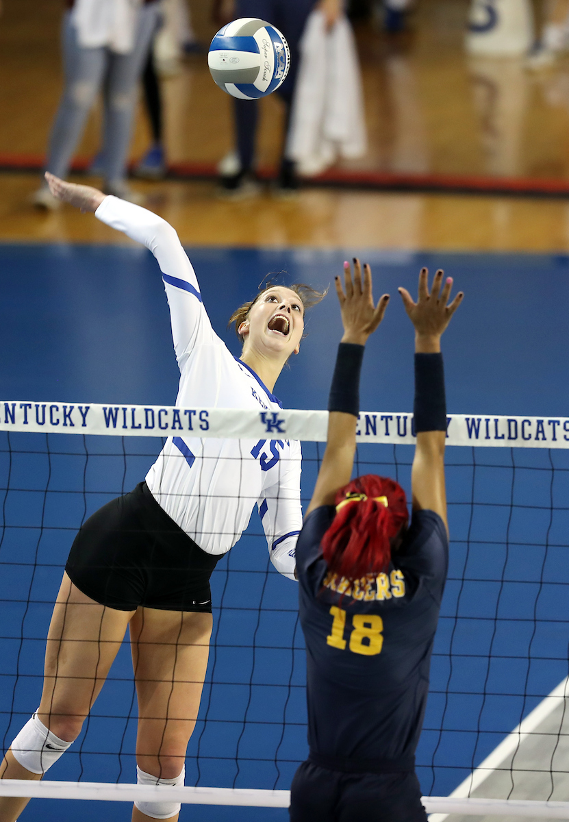 Brooke Morgan

UK volleyball beats Murray State in the first round of the NCAA Tournament.  

Photo by Britney Howard  | UK Athletics