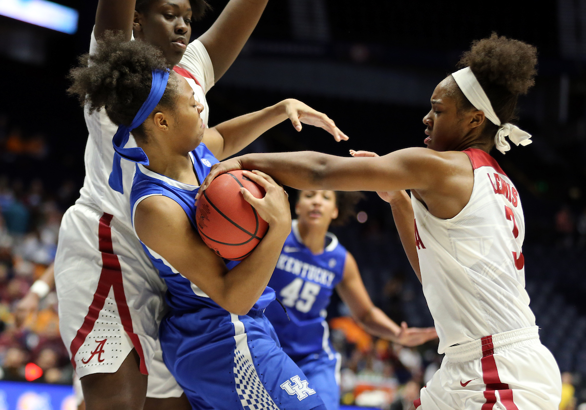 Dorie Harrison

The University of Kentucky women's basketball team beat Alabama in the SEC Tournament on Thursday, March 1, 2018 at Bridgestone Arena in Nashville, TN.

Photo by Britney Howard | UK Athletics