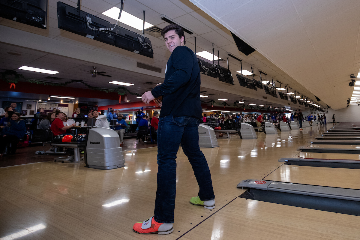 UK athletes bowl with members of Special Olympics at Collins Bowling Alley on , Saturday Dec. 8, 2018  in Lexington, Ky. Photo by Mark Mahan