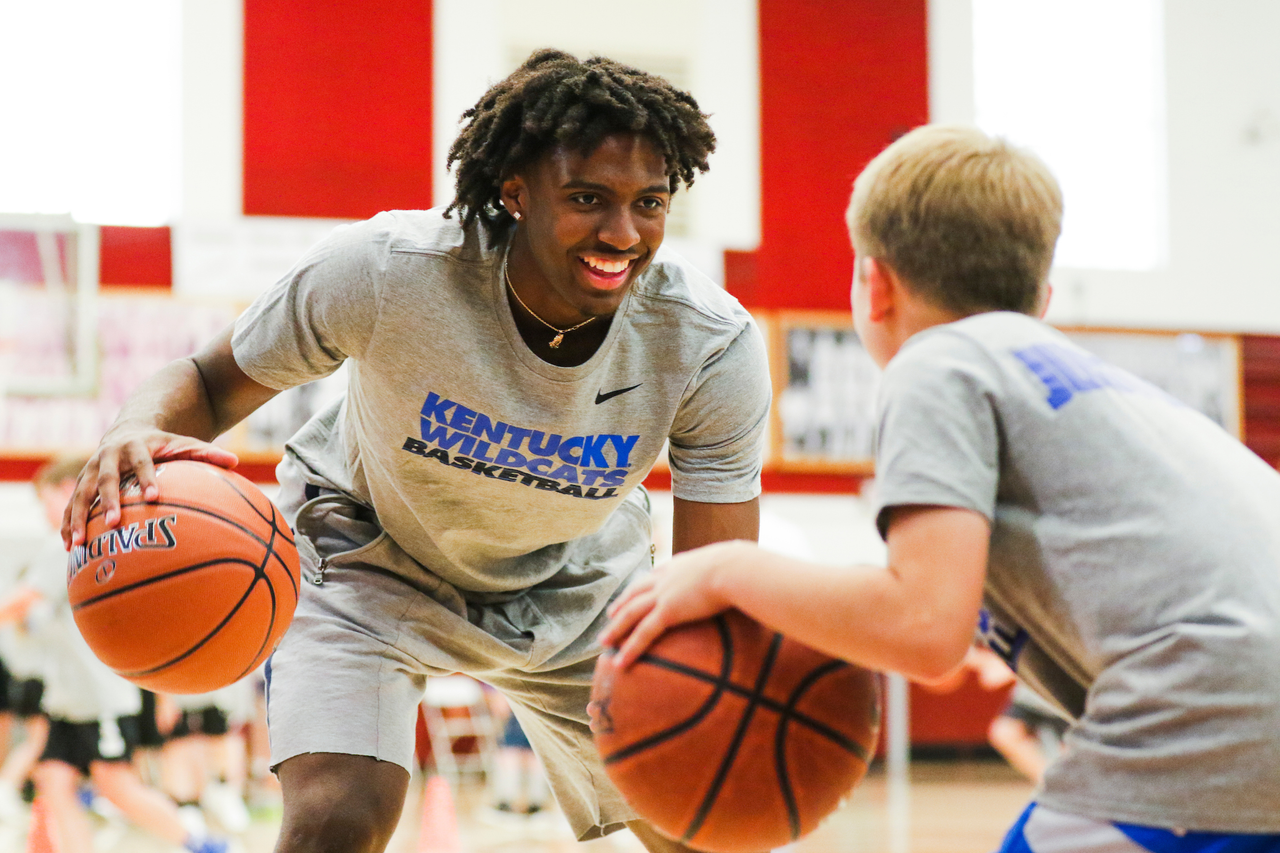Tyrese Maxey. 

The Kentucky men's basketball team at its second day at Harrison County in Cynthiana, Kentucky, during the Satellite Camp tour. June 6, 2019. 

Photo by Eddie Justice | UK Athletics